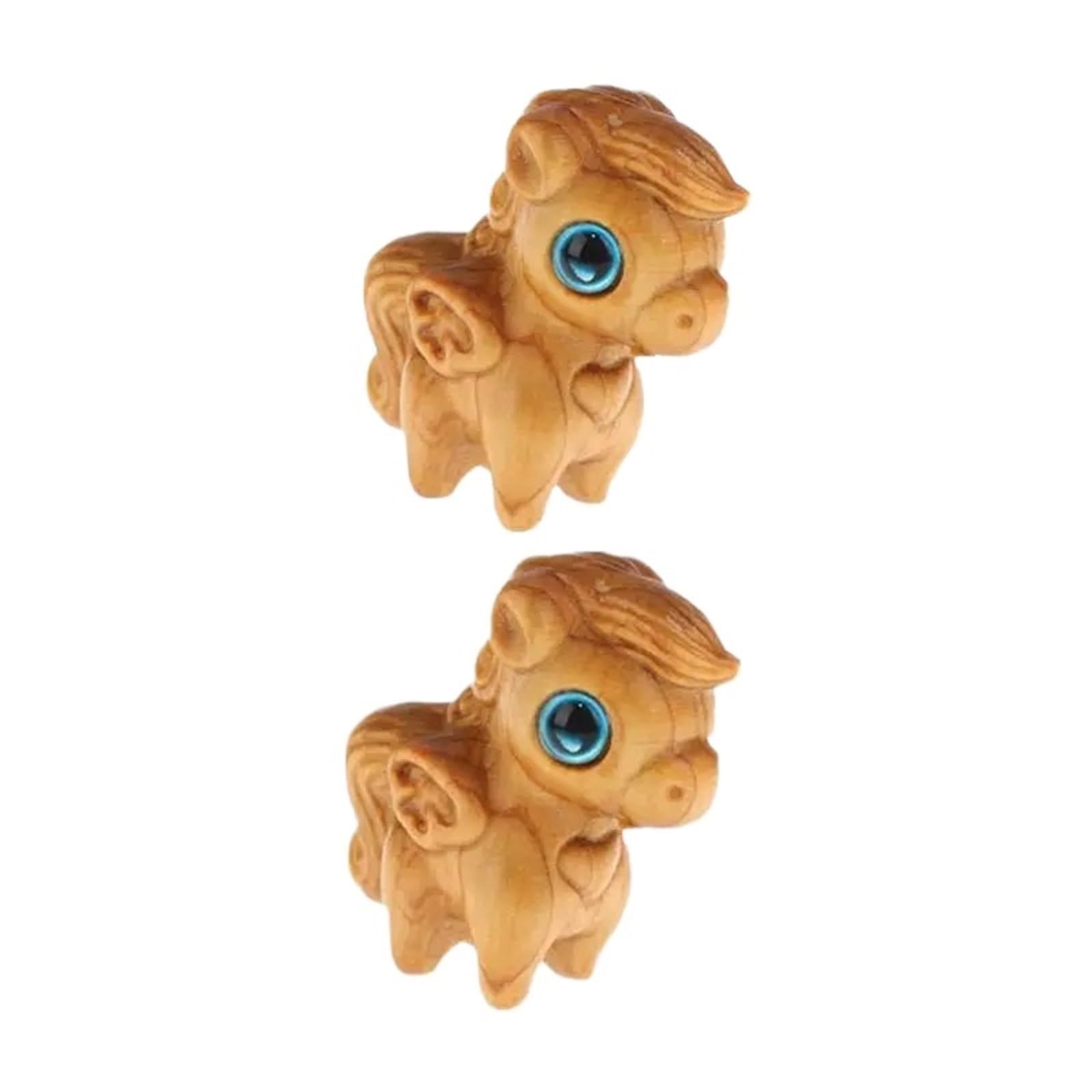 Miunihuooo 1/2pcs Mini Wood Carving Horse Ornaments Zodiac Statue Cute Horse Decor Office Desktop Decor Car Decoration(Color6)