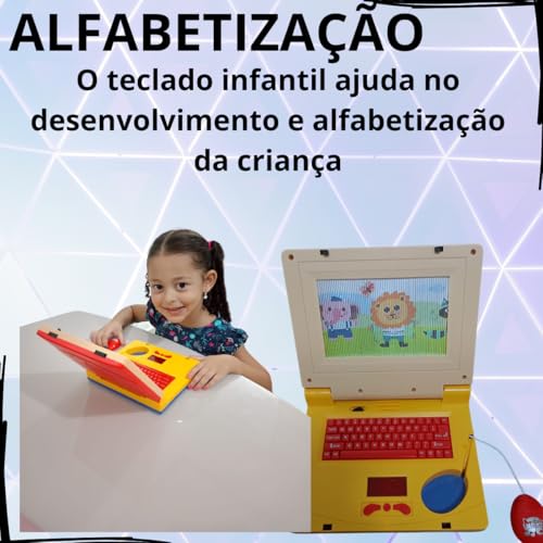 Notebook Computador LapTop Infantil Musical a pilhas AA, Mouse Integrado e Tela Dobrável 