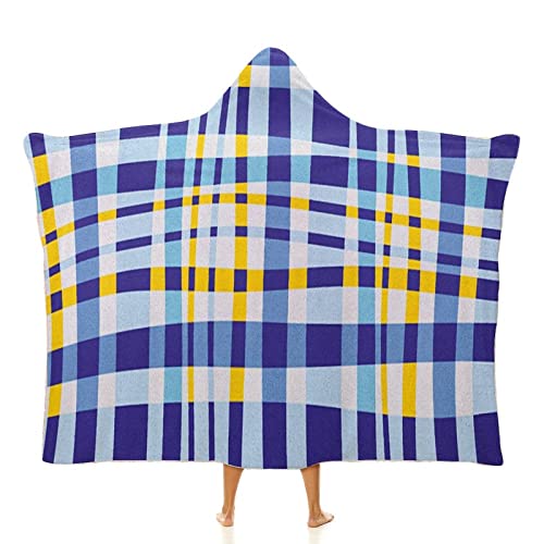 Throw Blankets, Yellow And Blue Wearable Hooded Blanket For Adults, Retro Scottish Checkered Tartan With Color Stripes, Soft Warm Cozy, 60 X 80Inches, For Kids Adults Travel Throw Blankets #TOP28
