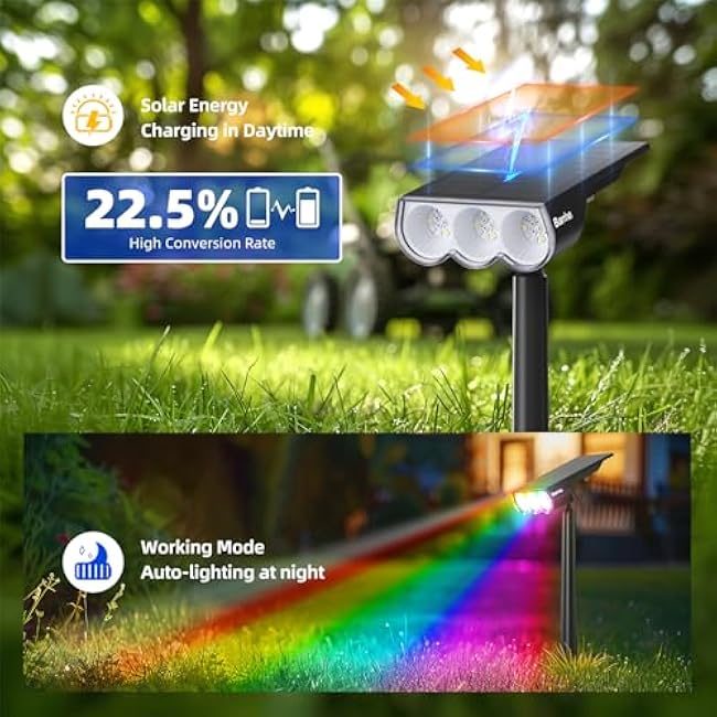 Barrina WRGB Solar Lights Outdoor, Color Changing Solar Landscape Lighting with 360¡« Horizontal Adjustable, RGB Solar Spotlights Outdoor for Outside, 6 Packs