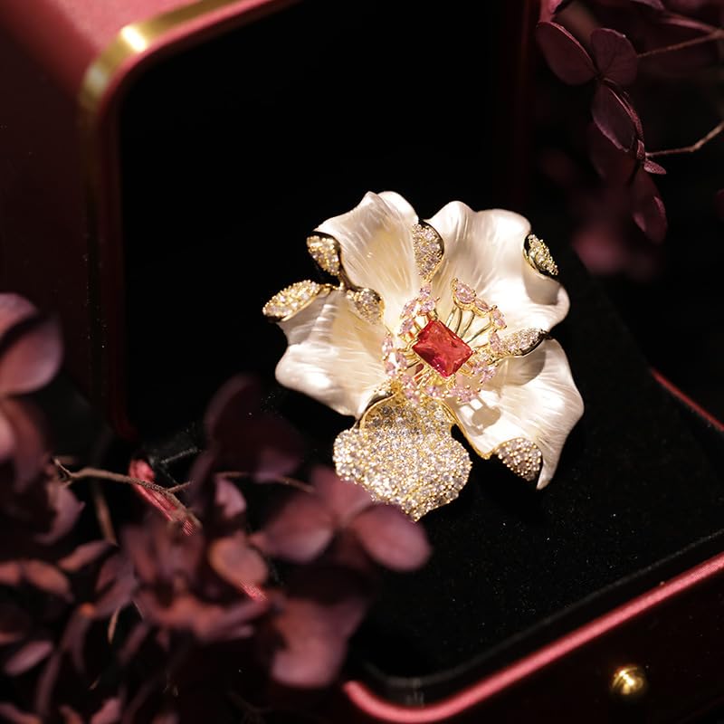 Image of Pearl Flower Brooch and Pins for Women Large Gold Luxury Elegant Pin Christmas Gift Jewelry