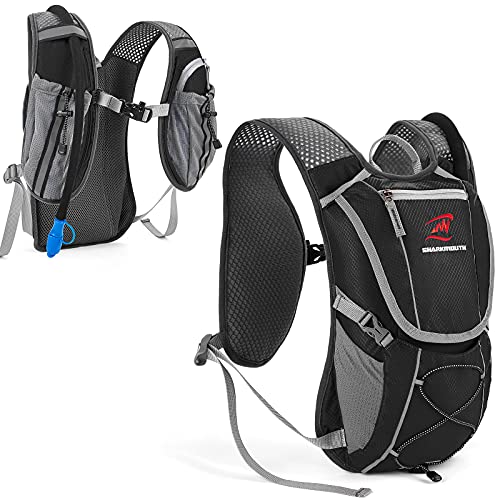 SHARKMOUTH Hydration Pack, Insulated Hydration Vest with 2L Water Bladder Reservoir, Lightweight Backpack for Men and Women, Outdoor Sports Gear for Running, Cycling, Climbing, Hiking and Race, Black