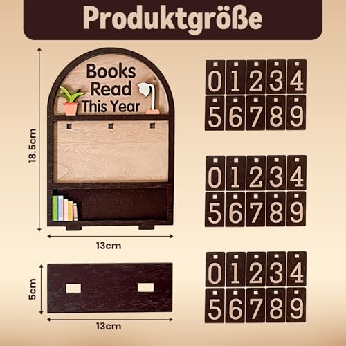 3D Bücherregal Deko, Books Read This Year Counter aus Holz mit Flip-Zahlen (0-999), Retro Lese-Chronometer für Buchliebhaber & Leseratten, Dekorativer Buchzähler für Schreibtisch & Regal