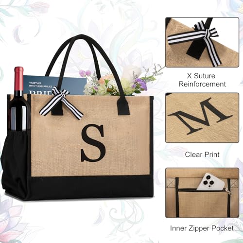 Image of GASSDA Initial Canvas Tote Bag Birthdays Gift for Women Mom Teacher Friend Bridesmaid,Custom for Wedding Beach Holidays