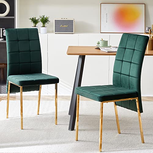 Homedot Set Of 4 Dining Chair, Luxury Velvet Accent Chair High Back Living Room Chair No Arms, Upholstered Home Kitchen Chair Modern Stylish Bedroom Chair With Gold Color Legs For Home, Hotel,Club #TOP1