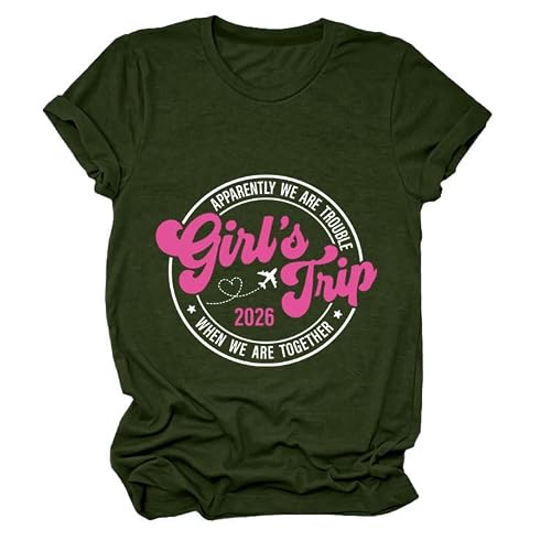 GAQEUWR Womens Tops Girl's Trip 2026 Cheaper Than Therapy Shirt Funny Letters Printed Girls Trip Summer Vacation Shirt Navy Green