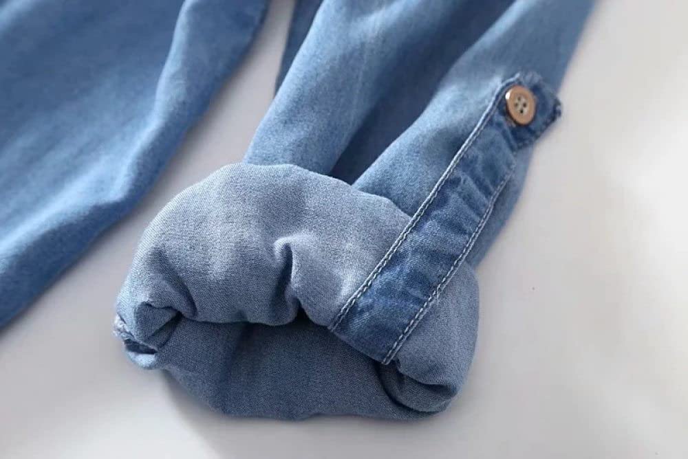 MIDJ Damen Bluse,Elegante Jeansbluse für Damen, Lange Hemdjacke, Hoher Niedriger Saum, Lange Ärmel, Lässige Blaue Jeanshemden, Brusttasche, Tunika, Blusen, Oberteile, Business-Hemd, Sweatshirt für M