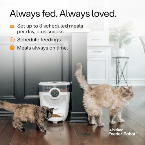 Image of Whisker Feeder-Robot, White with Smoke-Grey Hopper | Smart, Automatic Pet Feeder, Feed Your Cat or Dog from Anywhere, Designed & Assembled in USA