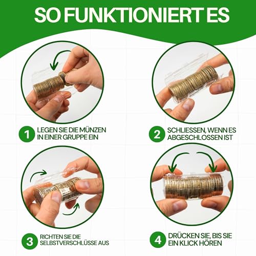 AF® 120 Münzhülsen mannigfach | 15 Münzrollen für 2 euro, 1 euro, 50cent, 20cent, 10cent, 5 2 und 1 cent, 15 Münzrollen Kunststoff x 8 Münzen (120 Mix Blister)