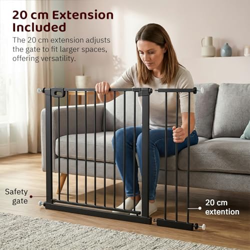 Image of Baybee Baby Safety Gate for Door & Stairs 75-105 cm | No Drill Auto-Close Safety Gate for Kids & Pets | 180 Wide Opening Door Safety Gate | Adjustable Baby & Dog Gate Barrier for Home (Black)