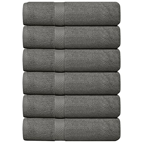 Oakias 6 Pack Small Cotton Towels Grey – 22 X 44 Inches 500 Gsm – Hotel, Pool & Gym Towels – Highly Absorbent #TOP9