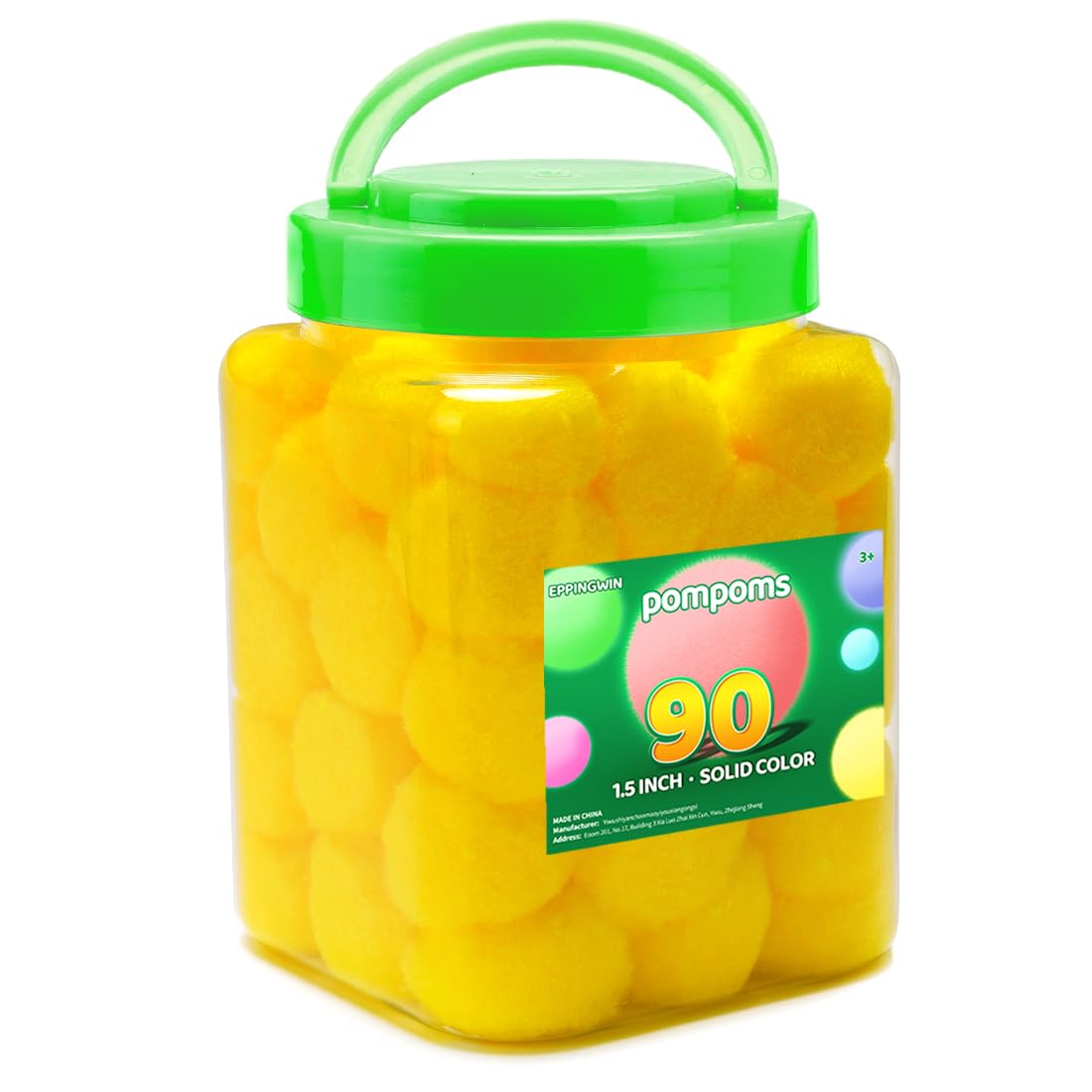 Eppingwin 90PCS Yellow Pom Poms,1.5 Inch Soft Pompoms for Crafts, Big Pom Pom for Arts & Crafts DIY Projects (Yellow)