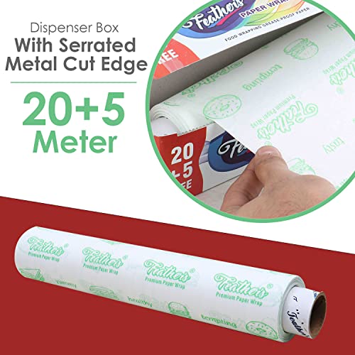 Image of Feather's Multipurpose Food Wrapping Paper Roll | Pack of 1, 25m | Baking Paper | Butter Paper | Parchement Paper for Baking and Air Fryer | Roti, Sandwich, Rolls, Lunch and Packaging