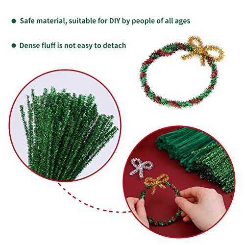 Image of Iuuidu 200 PCS Pipe Cleaners Chenille Stem, Green Craft Pipe Cleaners | 100 PCS Dark Green+100 PCS Glitter Green Pipe Cleaners, DIY Craft, Pipe Cleaners Bulk for Arts and Crafts Decoration