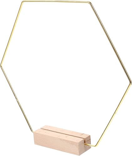 Miniatura 1 de VOSAREA Aro floral hexagonal de metal con bases de madera anillo de corona de metal soporte para tarjetas centro de mesa para boda día de San