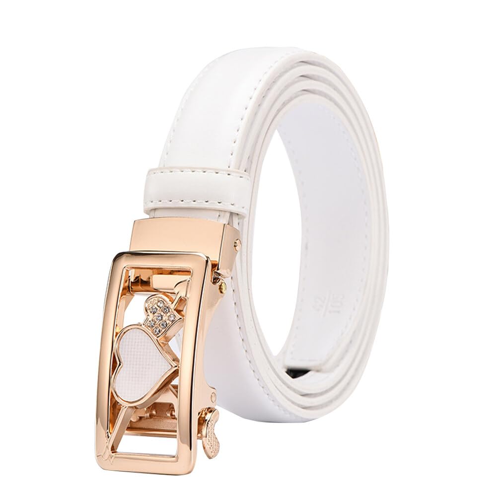 Beito Women's White Belt Ratchet Leather Slide Belts For Jeans With Heart Automatic Buckle