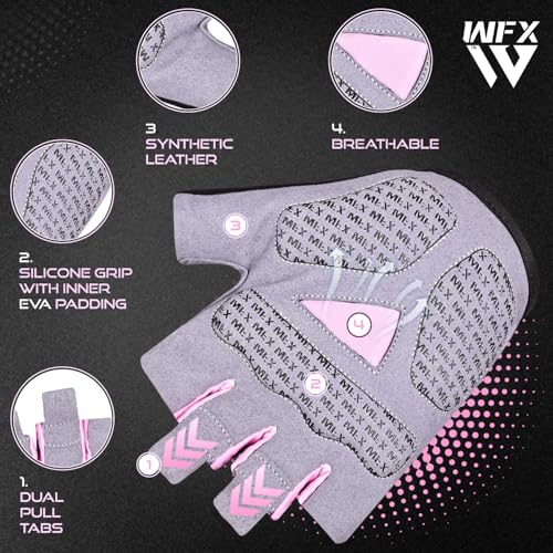 WFX Gym Gloves Fitness Workout Wrist Support, Breathable Non-Slip Silicone Padded Palm Extra Grip Protection Weight Lifting Gloves Men Women Strength Training, Exercise, Pull-Ups & Cycling - Image 3