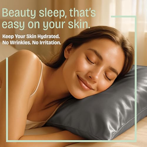 Image of BLISSFORD Satin Pillowcase with Zipper, for Hair and Skin Care, Feels Soft and Cool Like a Silk Pillowcase, Satin Pillow Cases 2 Pack, Slik Pillow Cover, Dark Grey - Queen Size