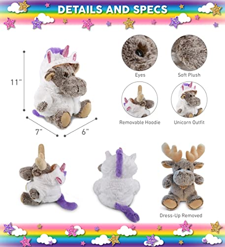 Dollibu Sitting Moose Unicorn Plush Stuffed Animal Toy - Super Soft Moose Dress Up With Removable Plush Unicorn Outfit, Cute Fantasy Wildlife Gift With Name Personalization - 11 Inches #TOP2