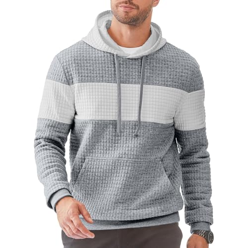 Ymosrh Men's Sweatshirts Hoodies, Color Block Long Sleeve Athletic Workout Hoodie Plaid Jacquard Sweatshirts, S-3XL3