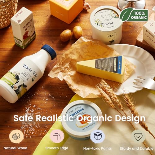 Image of Tiny Land Wooden Play Food for Kids Kitchen, Pretend Food Dairy Set Toy