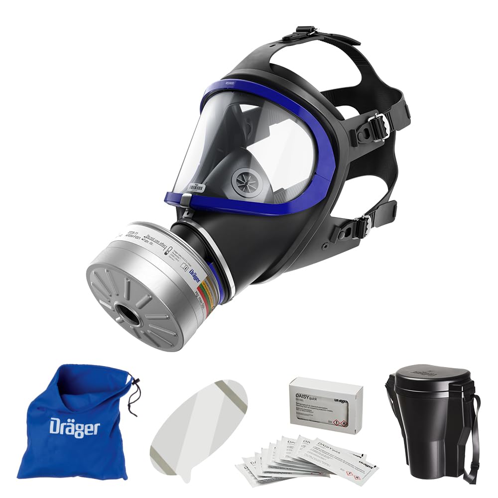 Dräger X-plore 6300 | Set di maschere integrali, con filtro A2B2E2K2HgP3 R D e altri accessori, taglia universale, contro gas, vapori, polveri