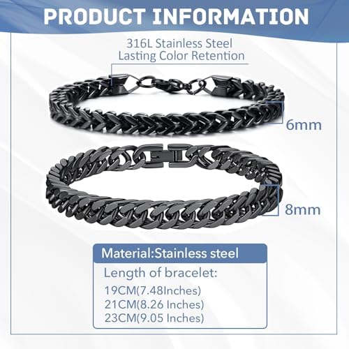 LOCCY Herrenarmbanden, 4 stuks roestvrijstalen zilveren Cubaanse schakelketting Figaro-ketting Byzantijnse kettingen basket weave kettingen armband voor mannen jongens voor verjaardag Vaderdag