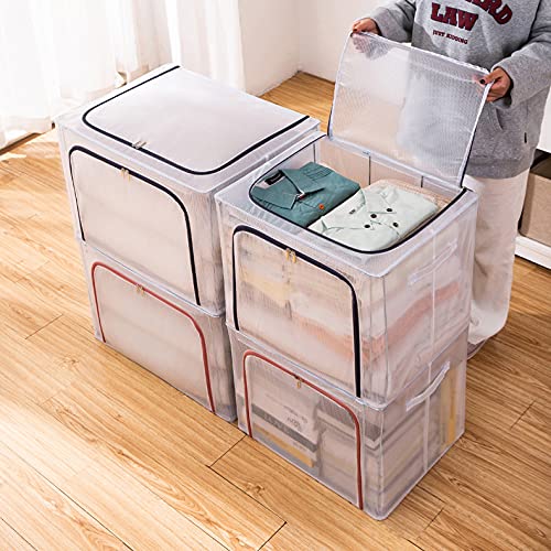 MAYQIN Organizador de armário empilhável de plástico com tampa, caixa de armazenamento de casa para