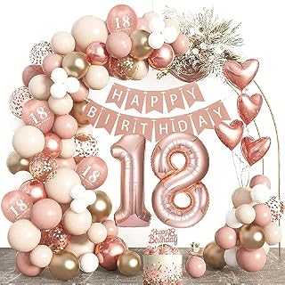 18th Birthday Decorations for Girls Boy,Rose Gold 18th Birthday Party Decorations,Rose Gold Birthday Party Decoration,18th Birthday Balloons,18th Happy Birthday Banner for 18 Birthday Deco