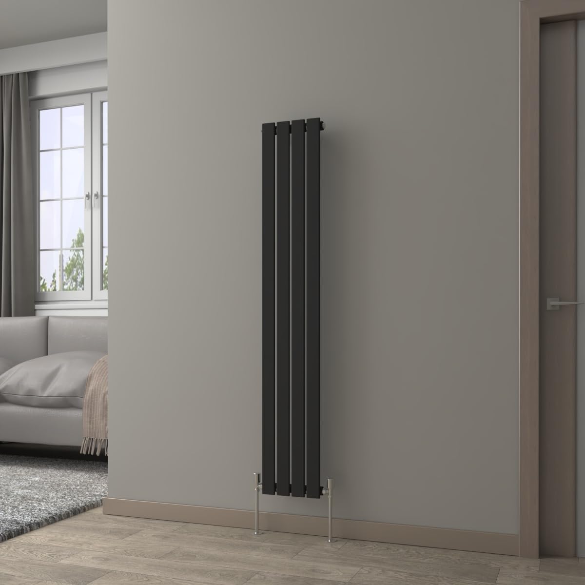 NRG Black Vertical Radiator 1600x272mm Single Flat Panel Central Heating
