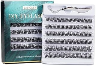 Lanciley Individual Lashes with Tweezers 72 Clusters Lashes False Eyelashes Natural Soft Reusable Thin Band Lash Clusters DIY Eyelash Extension Kit at Home C/D Curl 10/12/14/15/16mm - L01