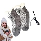 電熱ソックス - USB給電 スノーフレーク模様 発熱ソックス スキー用 | 携帯用ヒーター 冬用 男女兼用 キャンプ 散歩 サイクリング バイク 釣り 登山 アウトドア作業,雪や寒さ対策に最適な機能性デザイン