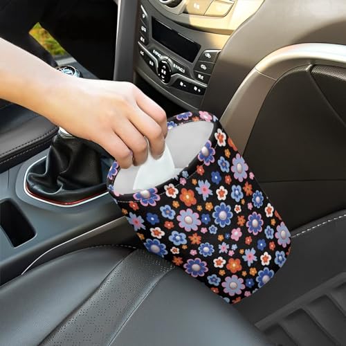 Image of Groovy Hippie Flower Collapsible Trash Can for Cars, Family Gatherings, Camping - Easy to Clean Car Garbage Accessory