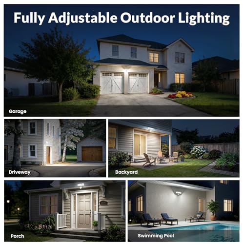 LEPOWER-TEC Zero Blind Spots Outdoor Security Light with 240° & 100ft Dual PIR Motion Sensor, 7000LM Adjustable Flood Light Brightness for Garage Driveway, Dusk to Dawn, IP65, Easy Hardwired Install by LEPOWER-TEC - Image 5