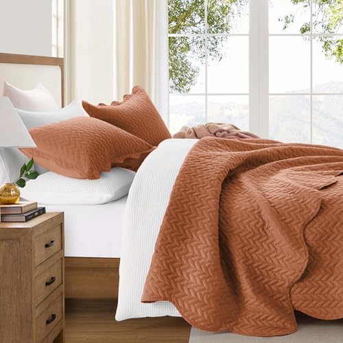 MOONLIGHT20015 King Quilt Bedding Set Rust Bedspread Coverlet
