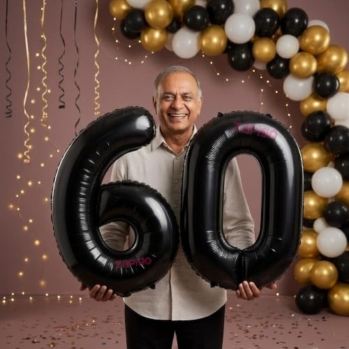 Image of Balloonistics Black 40-Inch Foil Number 60 Balloon - Helium or Air Fill for 60th Birthday, Anniversary, Retirement Party Decoration, Photo Booth Backdrop