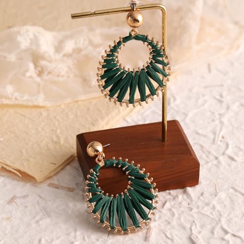 Viva Joya Boho Raffia Teardrop Earrings for Women, Large Statement Drop Dangle Earrings for Prom, Aesthetic Fashion Trendy Jewelry, Handmade Woven Beach Bridal Shower Earrings3