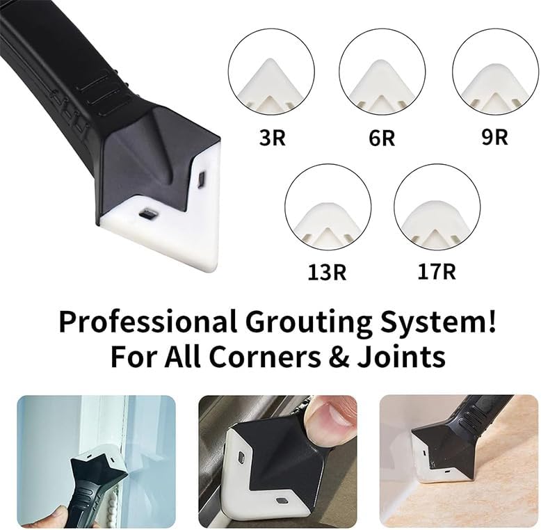5 in 1 Silicone Caulking Tools（Stainless Steelhead）, Sealant Finishing Tool Grout Scraper, Reuse and Replace 5 Silicone Pads, Great Tools for Kitchen Bathroom Window, Sink Joint