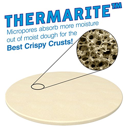 Pizza Stone for Best Crispy Crust Pizza, Only Stoneware with Thermarite (Engineered Tuff Cordierite). Durable, Certified Safe, for Ovens & Grills. 14 Round 5/8 Thick, Bonus Recipe Ebook & Free Scraper