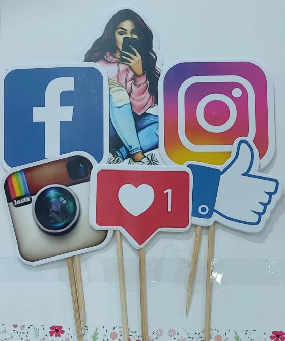 Homebakers Mart Social Media Theme Cake Topper Set (Pack of 2) – Instagram, Facebook Like, Camera & Selfie Girl Picks for Cake Decoration-image-19