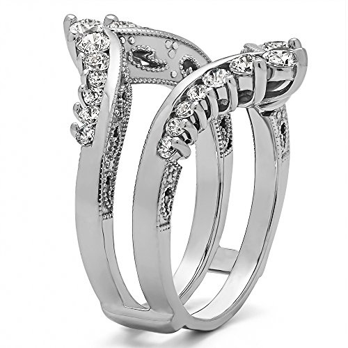 TwoBirch 0.98 Ct. Filigree Vintage Wedding Ring Guard in Sterling Silver with Cubic Zirconia2