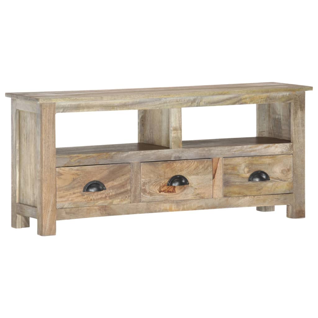 Szafka TV z litego drewna mango, 110 x 30 x 50 cm, z 2 półkami i 3 szufladami, nowoczesna szafka pod telewizor stojąca, wąska i szeroka, skandynawski mebel telewizyjny do salonu z miejscem do