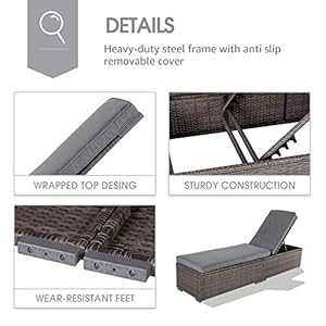 Joivi outdoor chaise lounge chair all weather pe wicker patio chairs pool lounge chairs for outside gray rattan reclining outdoor chair with adjustable backrest and removable grey cushion  urban country home decor