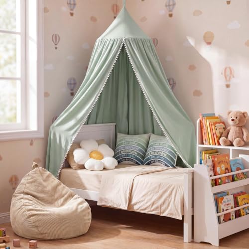 Image of 5 Pcs Kids Reading Corner Set Reading Nook Bean Bag Chair Cover with Canopy Tent, Throw Pillow Cover (No Filler) and Flower Pillow for Bedroom Playroom Nursery Corner Decoration(Green)
