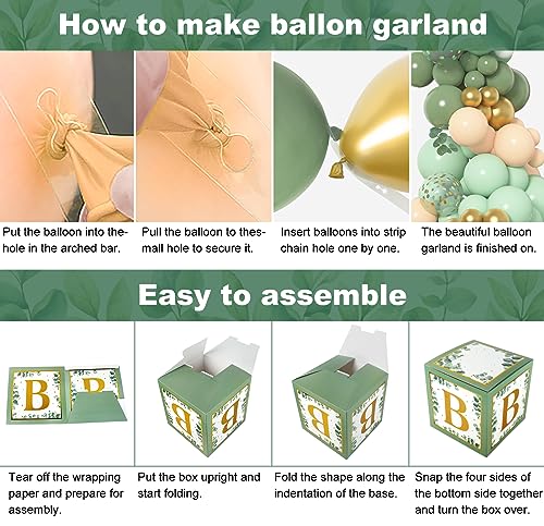 Image of Amandir 145Pcs Sage Green Balloon Garland Kit Baby Shower Decorations | Olive Green Balloon 4 Baby Boxes Blocks Gold Letter for Gender Neutral Boy Girl Safari Jungle Birthday Baptism Party Supplies