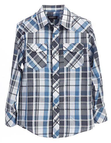 Image of Gioberti Boys Casual Western Plaid Long Sleeve Pearl Snaps Shirt