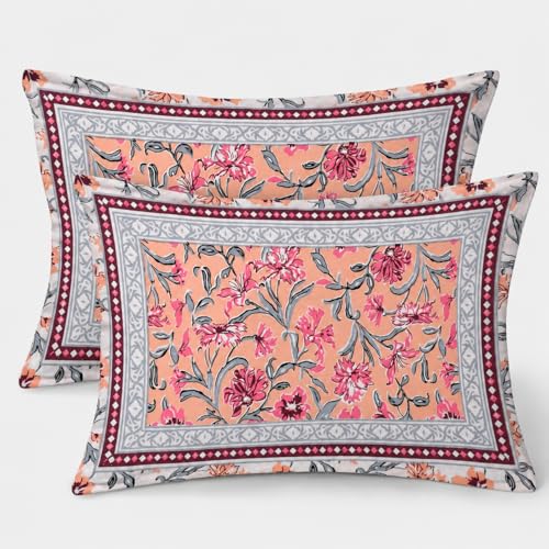 Image of ElanorHomes 180 TC Pure Cotton Pillow Covers Set of 2, Bedroom Pillows with Zip Closure, Soft Smooth Cool Breathable Pillowcases for Home (Blush Glow)