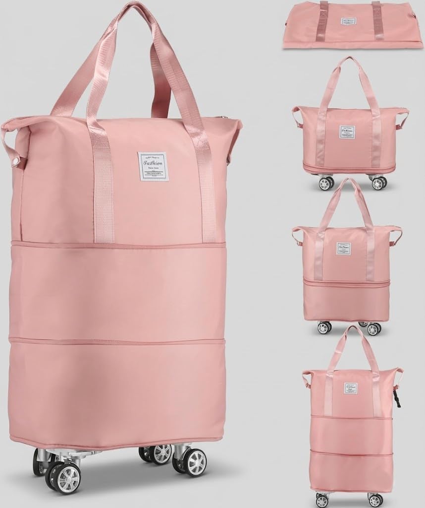 Rolling Duffel Bag with Wheels & Telescopic Handle, Expandable Foldable Lightweight Travel Bag, Large Capacity Underseat Carry-On Luggage for Gym, Shopping, Camping & Weekend Trips-image-48