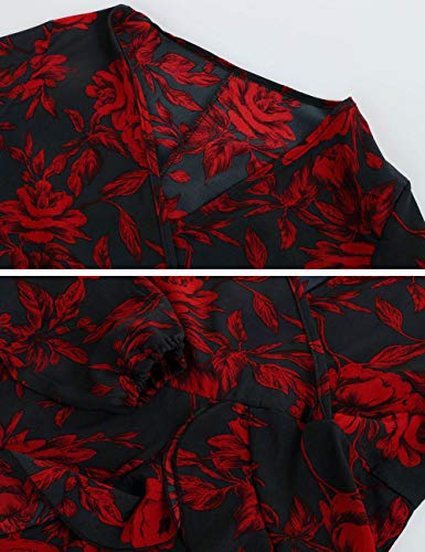 UGUEST Women Long Sleeve V Neck Dress, Floral Mini Cocktail Party Wedding Guest Dress with Belt - Image 5