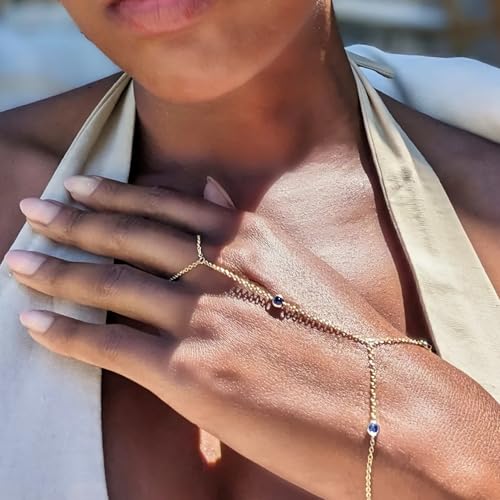 Image of Long tiantian Hand Chain Bracelet Gold Link Finger Ring Slave Bracelet